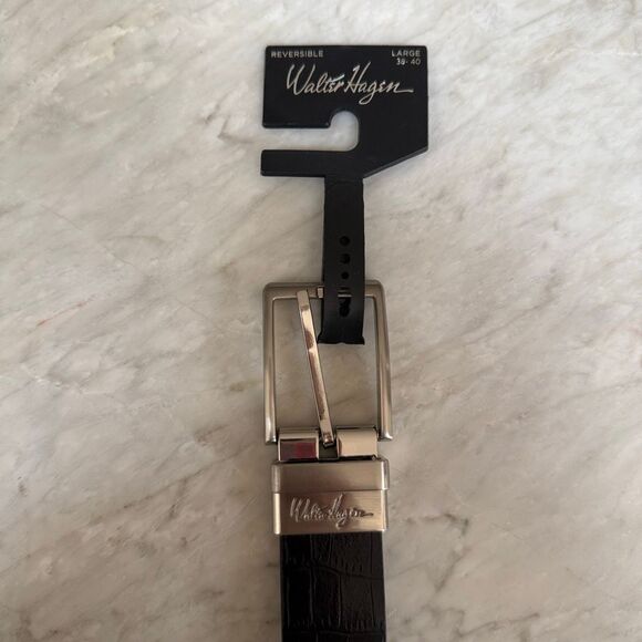 Walter Hagen reversible golf belt black crocodile print leather size L NWT - Picture 3 of 7